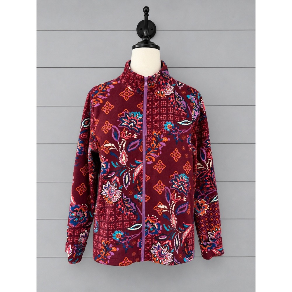 Sport Savvy Patchwork French Terry Zip Jacket Burgundy Mock Neck Medium A655347